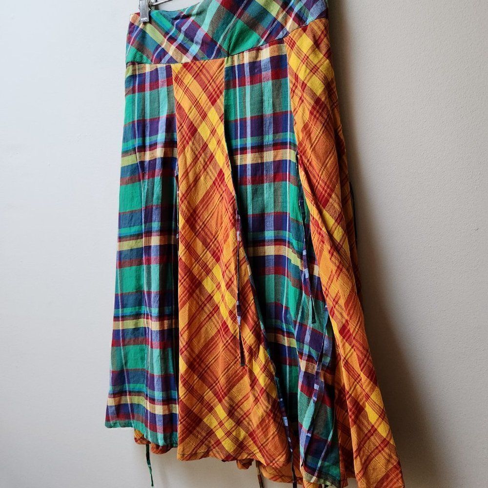 H&M Patchwork Plaid Midi Skirt A-Line Cottagecore Preppy Size 2⭐️Host Pick⭐️ - Picture 3 of 7